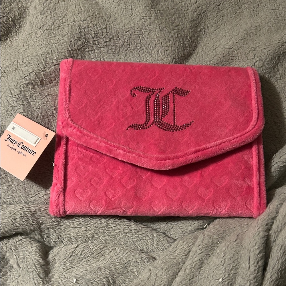 Juicy Couture Fuchsia Velour Travel Jewelry Holder Bag with Bling and Hearts NWT